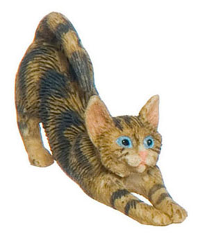 Dollhouse Miniature Stretching, Brown, Cat